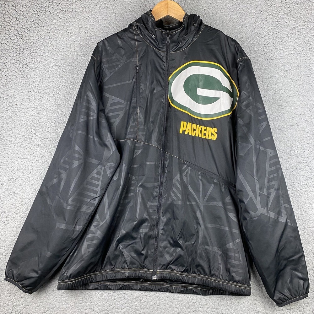 Reebok Green Bay Packers Rain Jacket Mens XL Windbreaker NFL Full Zip Hooded